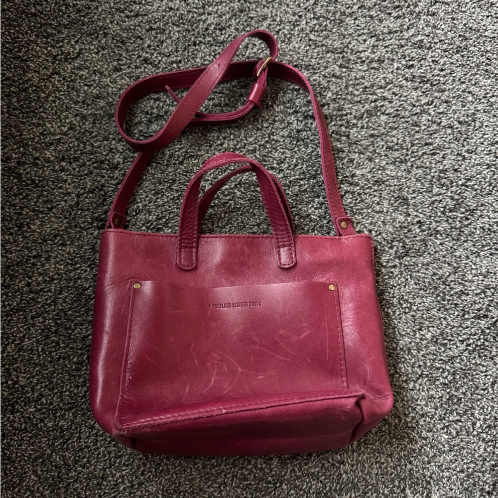Portland Leather Mini Crossbody Tote-Berry Color